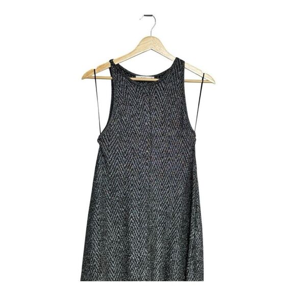 ZARA Long knit Silver Metallic Halter Dress JACQUARD large - Picture 4 of 8